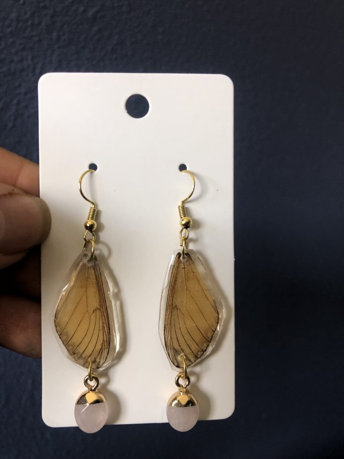 Butter fly wing earring with rose quarts - Image 2