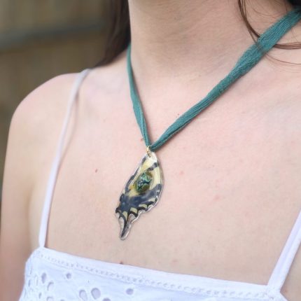 butterfly wing necklace with turquoise
