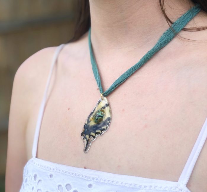 butterfly wing necklace with turquoise