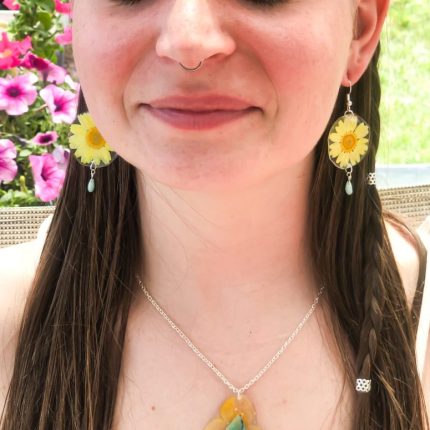 Yellow Daisies with amazonite dangle
