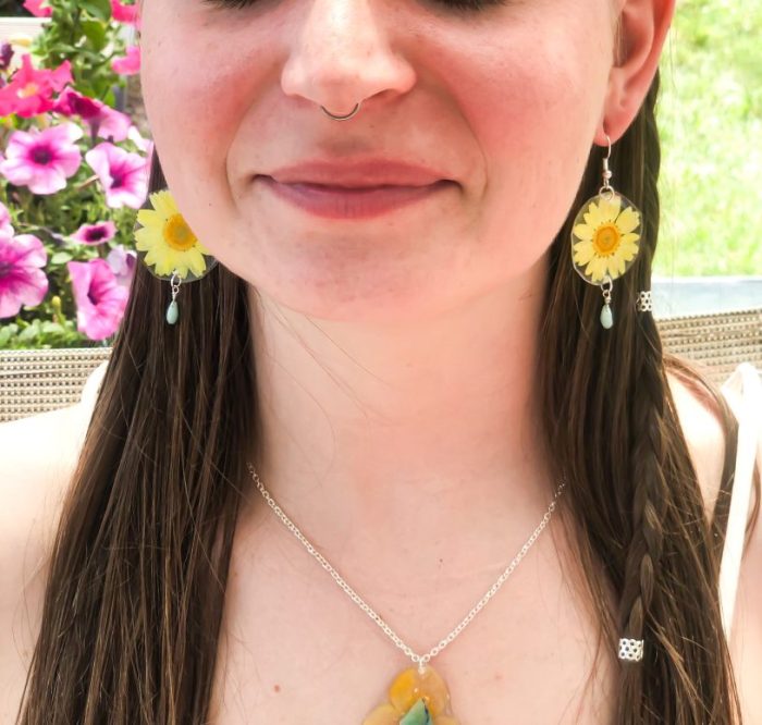 Yellow Daisies with amazonite dangle