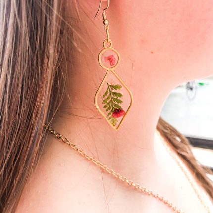 Rose gold plated resin flower earrings