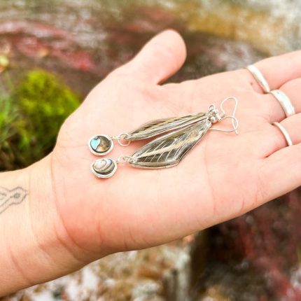 Humming bird moth wing earrings with Abalone shell