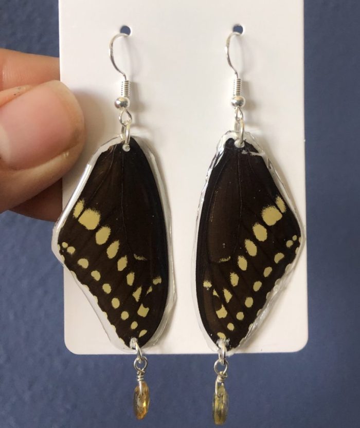 Exotic butterfly wing earrings with citrine dangle