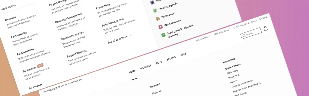 Mega Menus and Homepage Sections